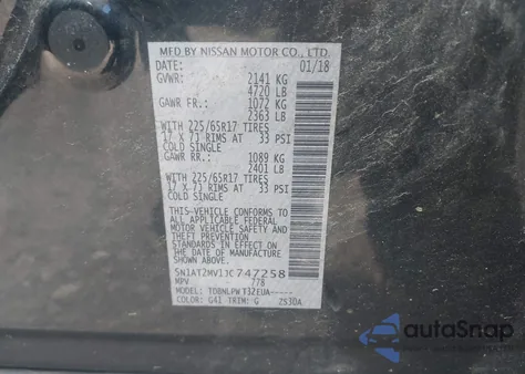 2018 Nissan Rogue S z USA, uszkodzony, nr VIN 5N1AT2MV1JC747258